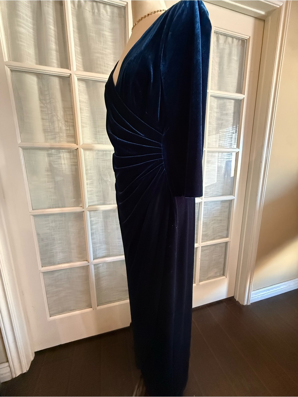 Alex Evenings Deep Navy Velvet Long-Sleeve Ruched Gown - Picture 2 of 4